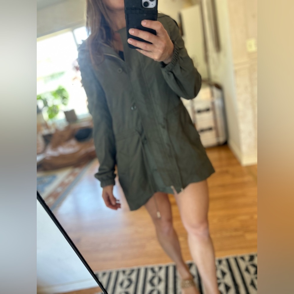CottonOn Olive Green Jacket trench windbreaker anorak long coat lightweight xs - Picture 9 of 13